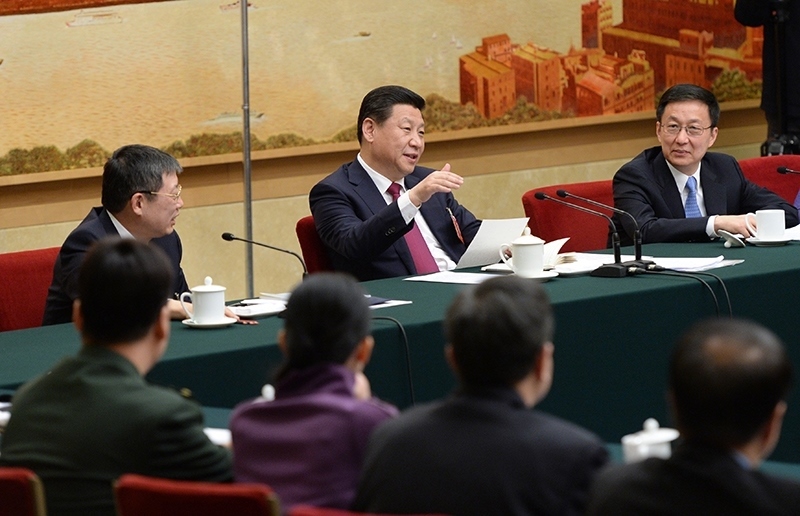 2014年3月習(xí)近平總書記參加十二屆全國人大二次會議上海代表團的審議。