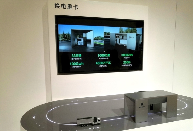 零碳產(chǎn)業(yè)園中換電重卡項(xiàng)目的演示模型。人民網(wǎng)記者 孫博洋攝