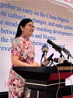 中國駐拉各斯總領(lǐng)館總領(lǐng)事嚴宇清致辭。駐拉各斯總領(lǐng)館供圖