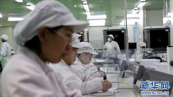 工人在大連達(dá)利凱普科技股份公司生產(chǎn)車間工作。新華網(wǎng)發(fā)