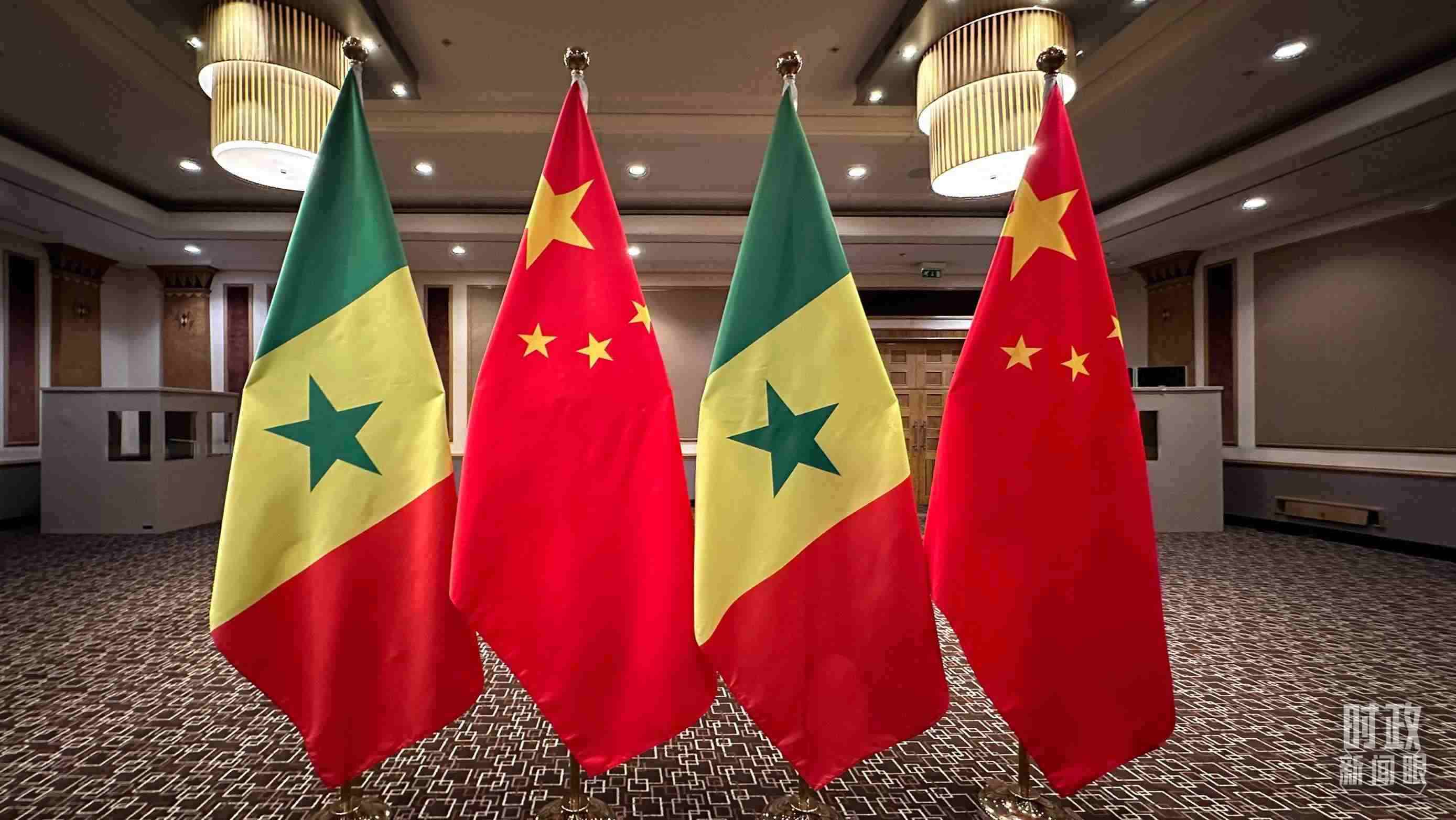 △會見現(xiàn)場的中塞兩國國旗。（總臺央視記者盧心雨拍攝）