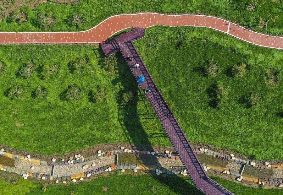 △游人在吉林長(zhǎng)春市九臺(tái)區(qū)清水村千畝苗木花卉休閑旅游觀光產(chǎn)業(yè)園區(qū)參觀游覽。