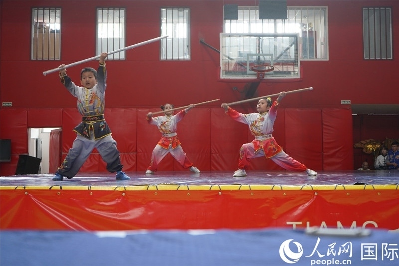 圖為開幕式現(xiàn)場兒童武術(shù)表演。人民網(wǎng)記者 許放攝