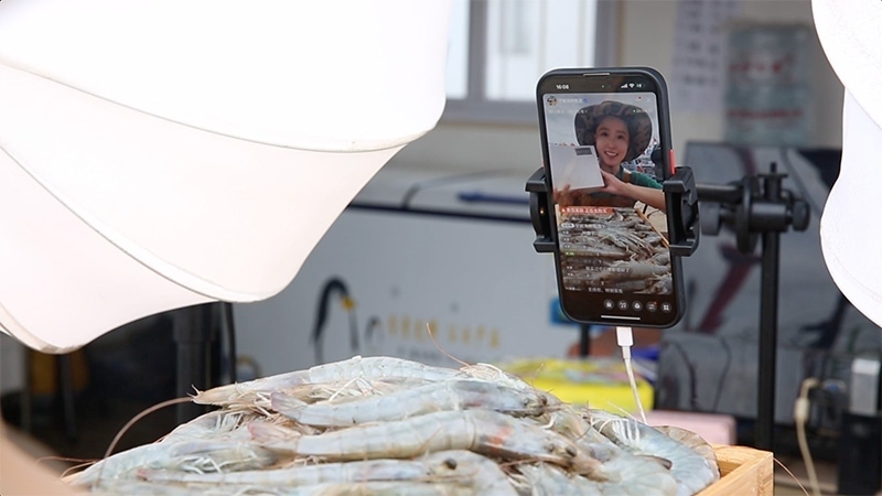 江蘇連云港，村民進(jìn)行直播銷(xiāo)售。范堯攝