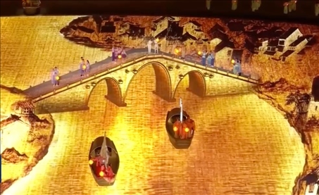 △9月23日，杭州第19屆亞洲運(yùn)動(dòng)會(huì)開幕式現(xiàn)場(chǎng)的拱宸橋形象。