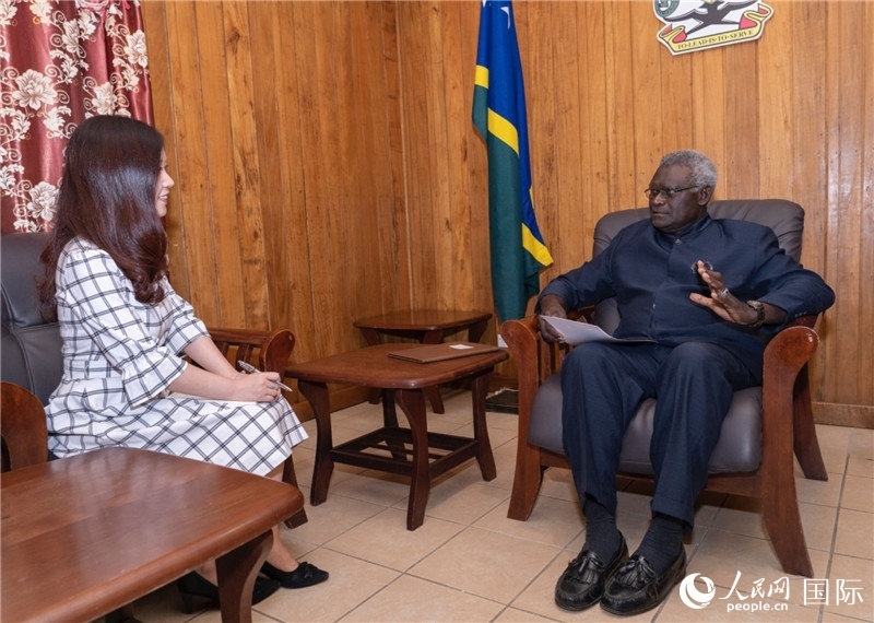 2023年9月14日，所羅門群島總理梅納西·索加瓦雷在首都霍尼亞拉接受人民網(wǎng)記者專訪。人民網(wǎng) 賀吉攝