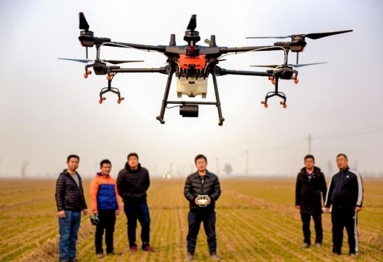 2019年2月25日，無人機(jī)教員（右三）在河北省衡水市冀州區(qū)徐莊鄉(xiāng)北榆林村為村民做植保無人機(jī)飛行操作技能培訓(xùn)。新華社記者 李曉果 攝