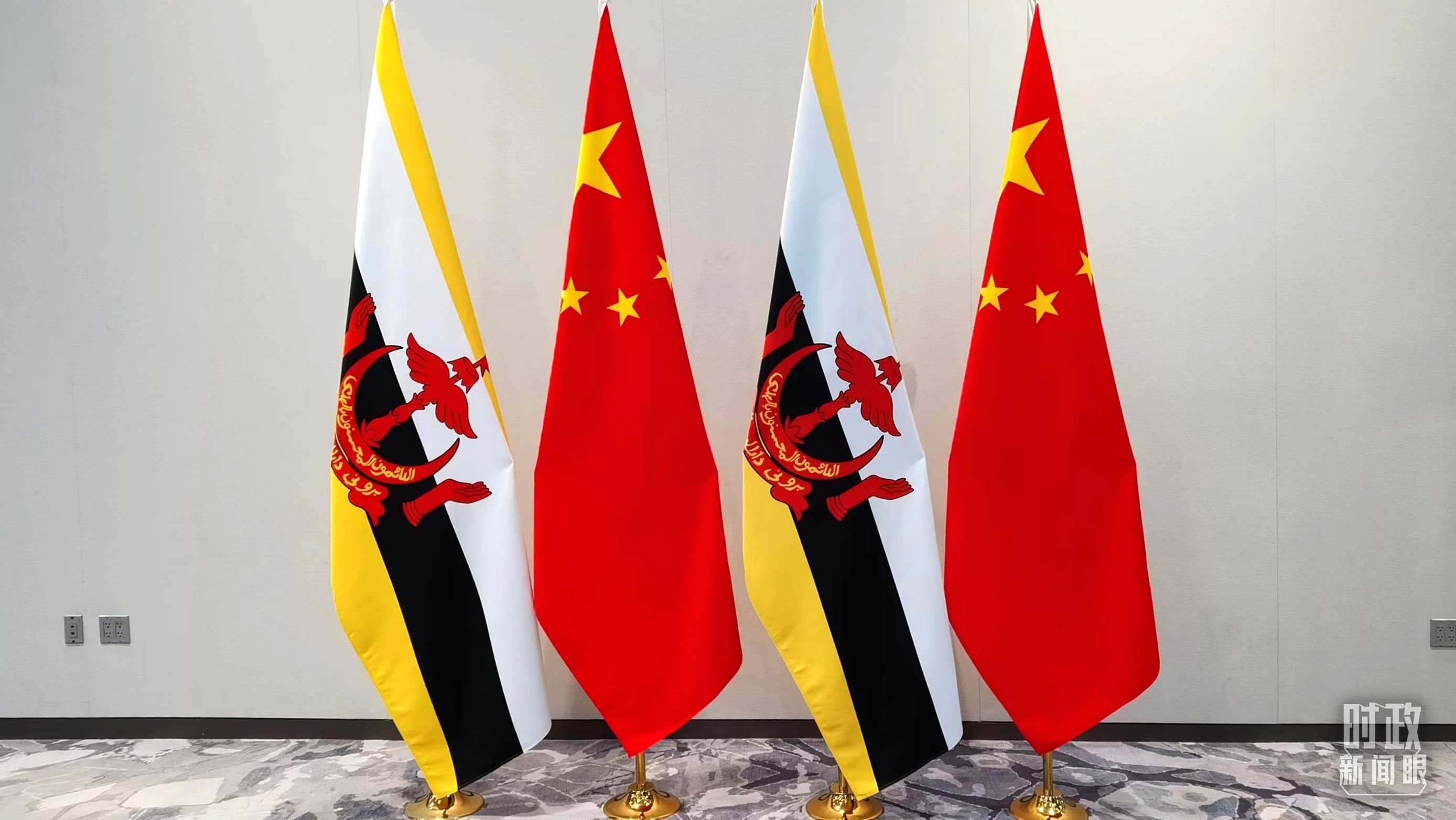 △會談現(xiàn)場的中文兩國國旗。（總臺央視記者郭鴻拍攝）