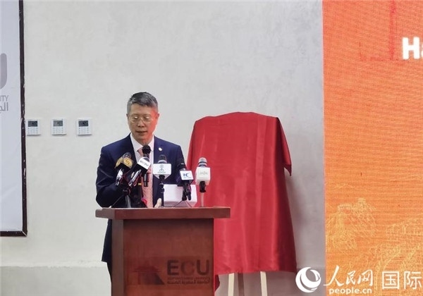 中國(guó)石化非洲代表處總代表衛(wèi)東致辭。人民網(wǎng)記者 沈小曉攝