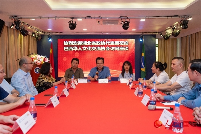 湖北省政協(xié)經(jīng)濟(jì)委員會(huì)主任王兆民（中）在座談會(huì)上致辭。 人民網(wǎng)記者 陳海琪攝