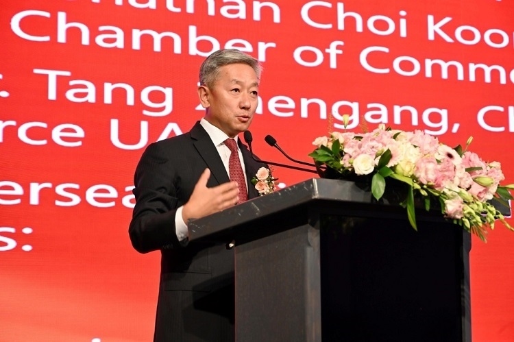 中國(guó)駐阿聯(lián)酋大使張益明致辭。阿聯(lián)酋中華工商總會(huì)供圖