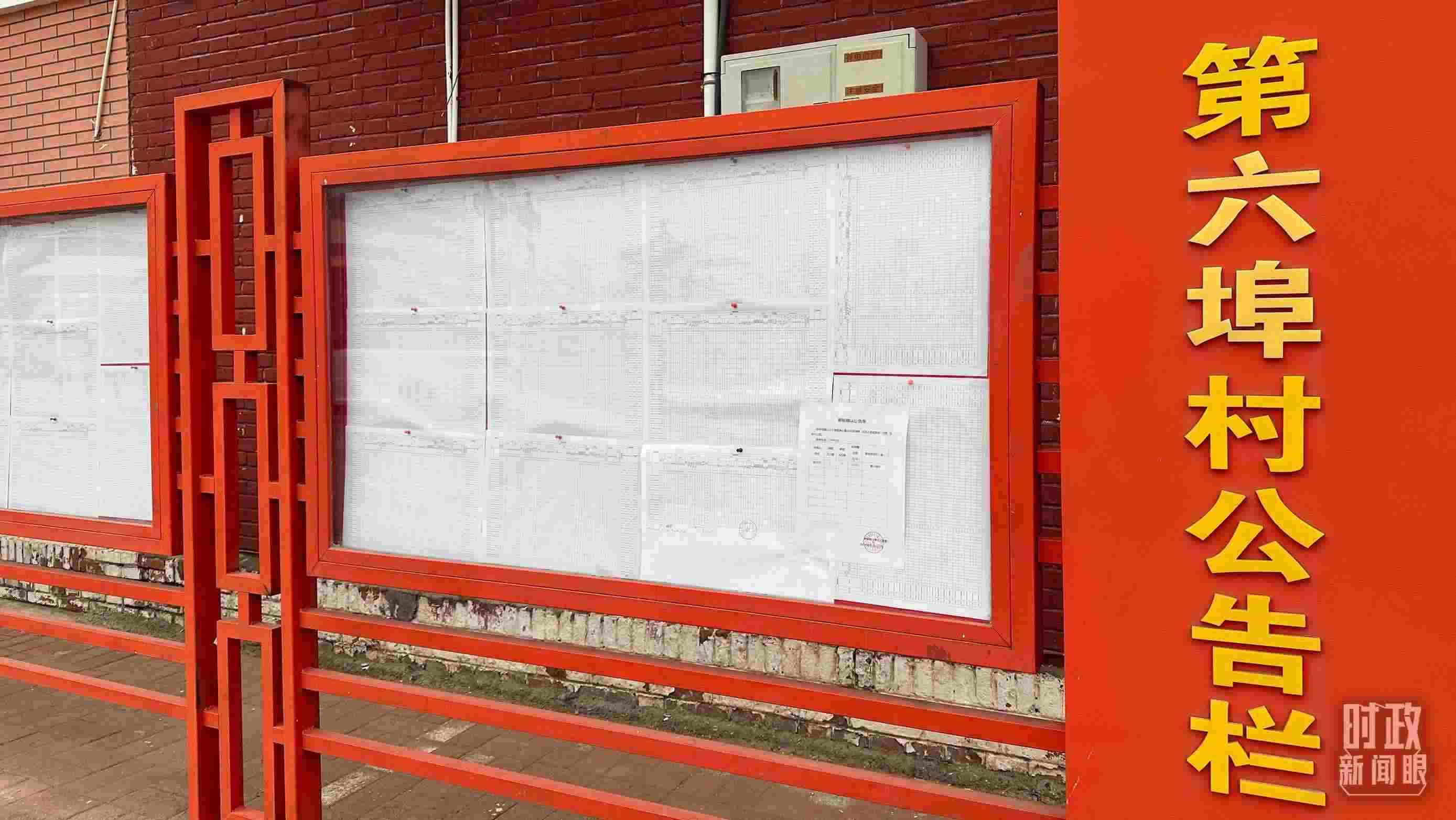 △第六埠村公告欄里張貼著“天津市2023年蓄滯洪區(qū)農(nóng)作物、經(jīng)濟(jì)林補(bǔ)償標(biāo)準(zhǔn)表”等。（總臺(tái)央視記者覃思拍攝）