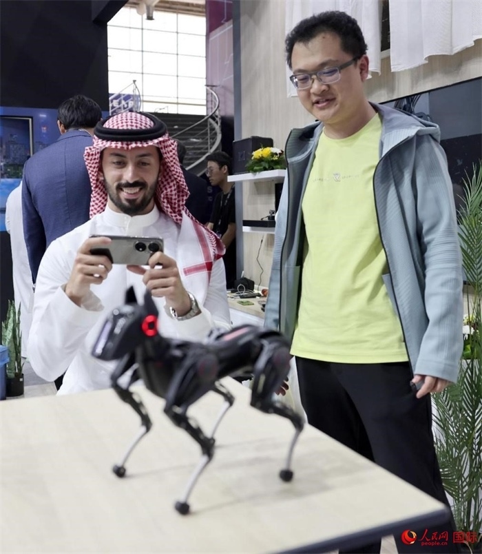 一名觀眾在體驗操作機器狗。人民網(wǎng)記者 管克江攝
