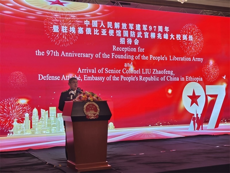 中國駐埃塞俄比亞使館國防武官柳兆峰致辭。攝影江絳