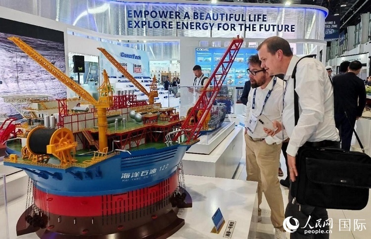 觀眾在中企展臺參觀。人民網(wǎng)記者管克江攝