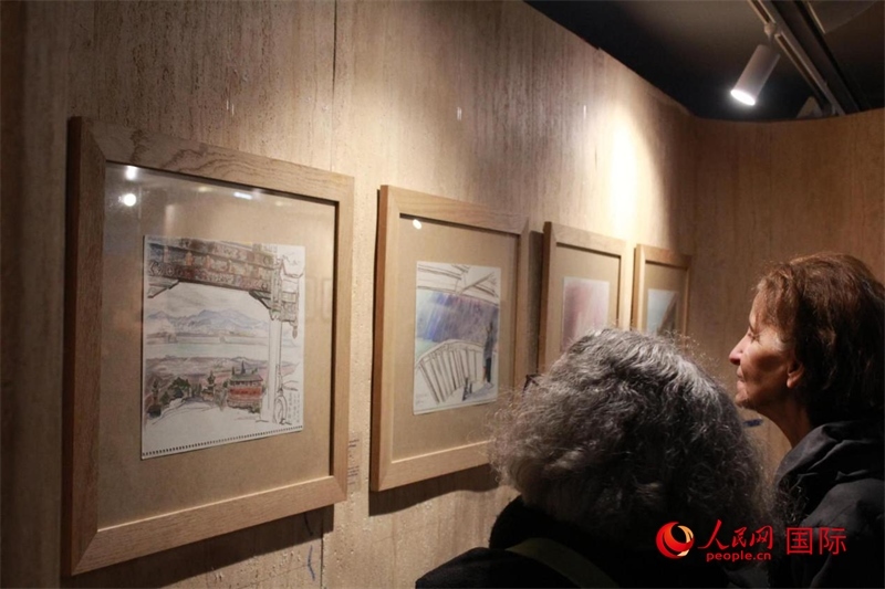 法國觀眾在欣賞展品。人民網(wǎng)記者 尚凱元攝