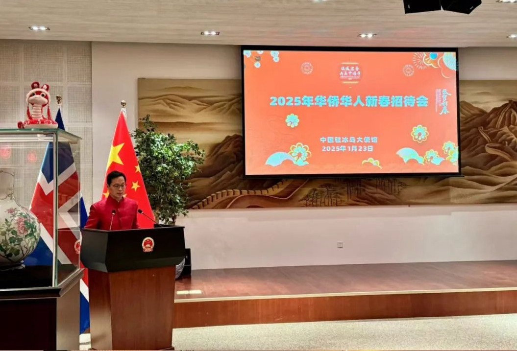 中國駐冰島大使何儒龍致辭。中國駐冰島大使館供圖