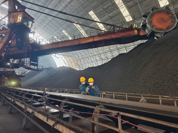 趙善國（右）和同事對電廠煤場進(jìn)行巡檢。受訪者供圖