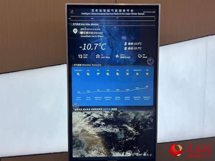 摩天輪等候大廳實(shí)時(shí)顯示的氣象信息。人民網(wǎng) 高清揚(yáng)攝