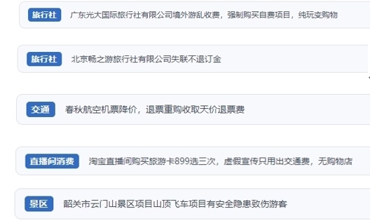 網(wǎng)友在“人民投訴”平臺反映涉旅游消費相關糾紛。（“人民投訴”用戶投訴截圖）